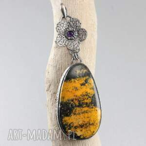 Jaspis trzmieli i srebro - dwuelementowy wisior 1971a