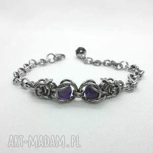 handmade bransoletka chainmaille z ametystem - stal szlachetna