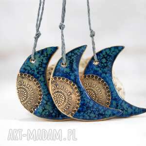 handmade dekoracje urodzinowe 3 ceramiczne księżyce - niebieskie