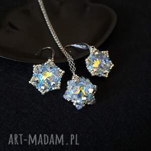błękitny zestaw biżuterii crystal vitrail - naszyjnik i kolczyki z kryształków
