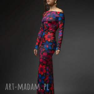 sukienka z odsłoniętymi ramionami - julia maxi flower power, efektowna długa