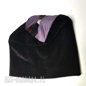 handmade czapki czapka damska na podszewce uniwersalna czarna góra patchwork box z1