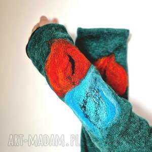 mitenki w kolorze turkusowym filcowane wełna merynosów na podszewce