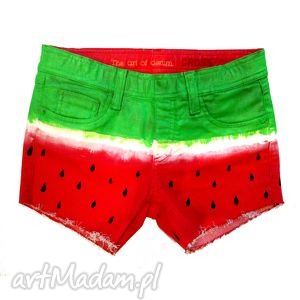 watermelon - arbuzowe spodenki, ręcznie malowane, shorty, szorty