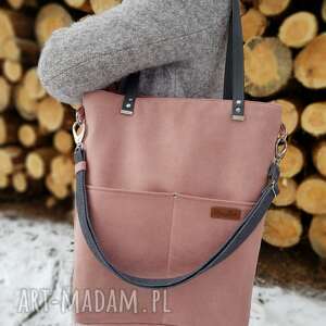 duża torba brudny róż z grafitem - Torebki na ramię