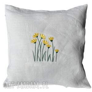 handmade poduszki poduszka lniana 40x40 cm z haftem kwiaty wkład gratis