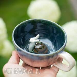 ręcznie robione ceramika filiżanka do herbaty z figurką ślimaka | do kawy | w głębokiej