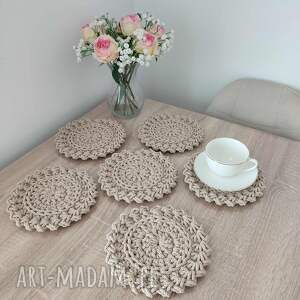 Komplet podkładek szydełkowych okrągłych ze sznurka 6szt 20cm