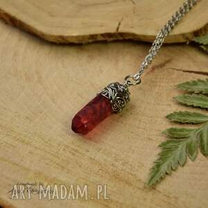 handmade wisiorki wisiorek czerwony kryształ górski surowy wire wrapping stal