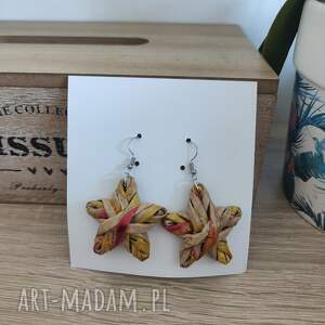 kolczyki gwiazdki papierowa wiklina moda, święta, stal chirurgiczna