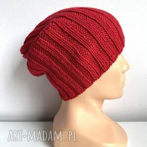 ręcznie zrobione czapki czapka zimowa damska helli 100% baby merino 16 czerwony