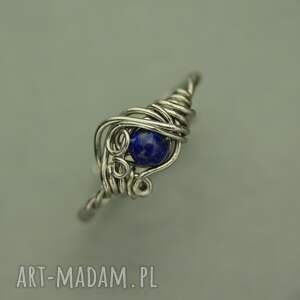 mini pierścionek regulowany lapis lazuli wire wrapping stal chirurgiczna