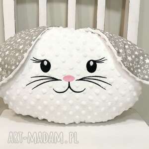 ozdobna haftowana poduszka dla dziecka, biały królik, wystrój sypialni