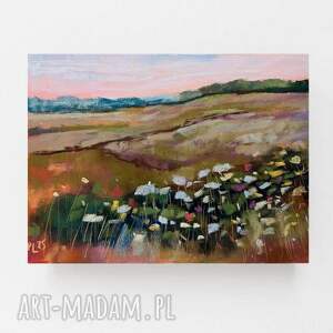 Letnia Łąka - obraz/rysunek pastelowy 18x24 cm z kwiatami i kredkami