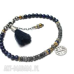 navy - grey bransoletka /10 2027/, srebro oksydowane, lapis larvikit boho