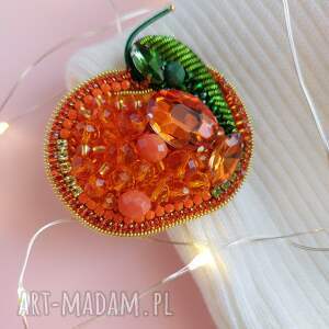 broszka mandarynka pomarańczowa biżuteria handmade