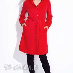 bien fashion czerwona sukienka z kapturem xxl, bawełniana zatrzaski