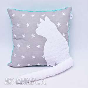 ręcznie zrobione poduszki poduszka kot z ogonem, z kotkiem 3d z wystającym ogonem, biały