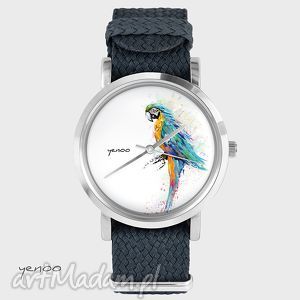 zegarek, bransoletka - papuga turkusowa grafitowy, pleciony, nato, prezent