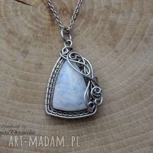 wisiorek kamień księżycowy, wire wrapping, stal chirurgiczna