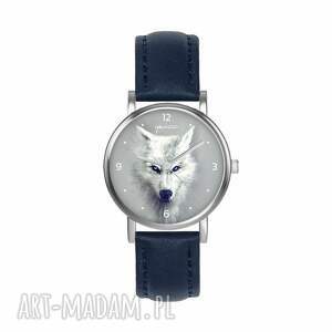 ręcznie zrobione zegarki zegarek mały - biały wilk skórzany