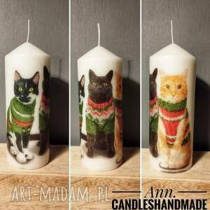 świeca dekoracyjna 18 cm koty, koty w swetrach, świąteczne candles