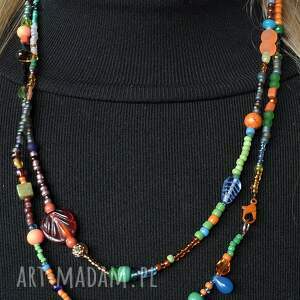 handmade naszyjniki długi bajecznie kolorowy naszyjnik boho z drobnych koralików
