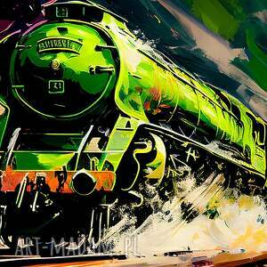 obraz na płótnie lokomotywa pociąg zielony 120x80cm prawie jak