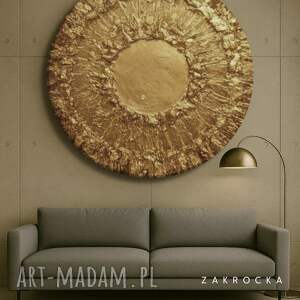 Nowoczesne obrazy do salonu - złote koło na sciane fi 100cm