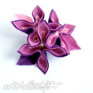 wrzosowo fioletowa broszka kwiatowa prezent, kobieta, ślub