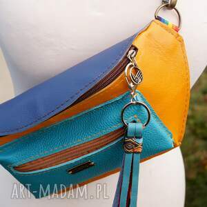 Nerka klasyczna skórzana KOLOROWA pomarańcz granat turkus