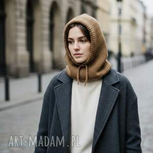 Balaclava oversize kominiarka kaptur zamiast czapki z merino camel