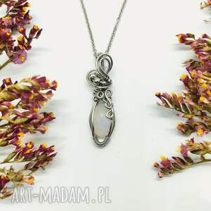 naszyjnik kamień księżycowy 1 stal chirurgiczna wisiorek handmade wirewrapping