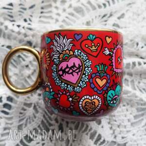 kalinea ręcznie malowany kubek serca, malowana porcelana dla żony na walentynki
