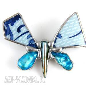 ręcznie wykonane broszki broszka motyl niebieska porcelana