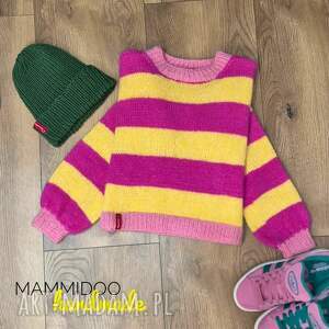 Wełniany w paski robiony na drutach, sweter, z alpaki