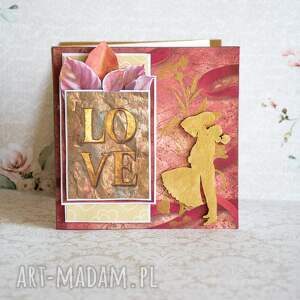 Kartka dla nich LOVE - złocona, ręcznie robiona scrapbooking