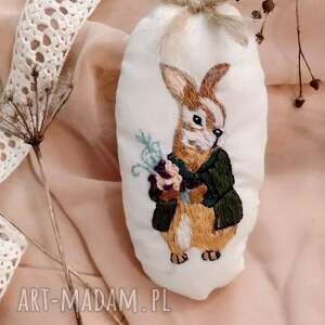 zawieszka ozdobna z haftem zajączek, wielkanoc dekoracje wielkanocne