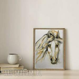 herbaciany koń, grafika, obraz koń konie akwarela grafika