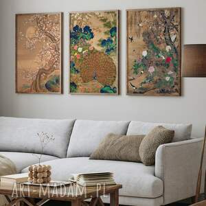 zestaw plakatów 30x40 cm sztuka japońska z ptakami set103, grafiki na ścianę
