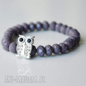 handmade bracelet by sis: cyrkoniowa sowa w fioletowo - szarych kamieniach