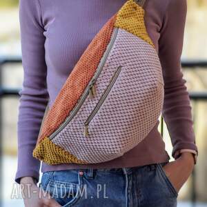 Prezent kolorowa welurowa damska nerka XXL, mini plecak, nerkoplecak