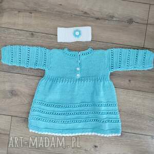 Sukienka Lazurowa, ażurowa, bawełniana, rękodzieło