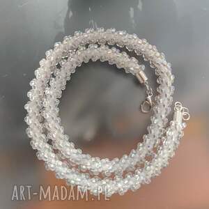 naszyjnik biały crystal sznur, bizuteria slubna biała, sznur z koralików na szyj