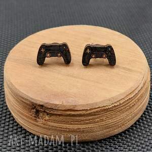 kolczyki drewniane dla gracza ps kontroler pad, gry, gaming dżojstik