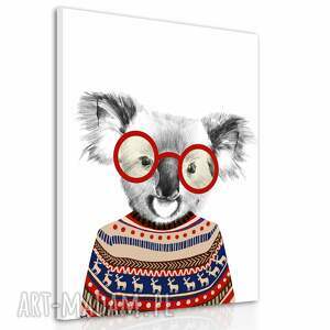 obraz drukowany na płótnie - koala w okularach i swetrze dekoracja ścienna