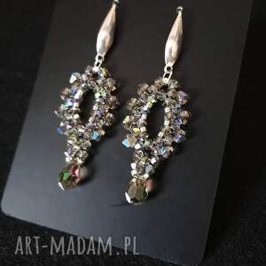 długie kolczyki black diamond glow - grafitowo srebrna biżuteria z kryształków