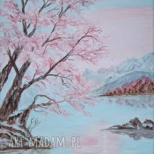 OBRAZ RĘCZNIE MALOWANY AKRYLOWY OBSYPANE RÓŻEM - 30x24cm