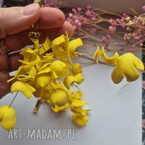 Kolczyki duże lekkie żólte kwiaty rękodzieło, kol, fo, wie, et, bo