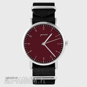 handmade zegarki zegarek - simple elegance, bordo czarny, nato, unisex